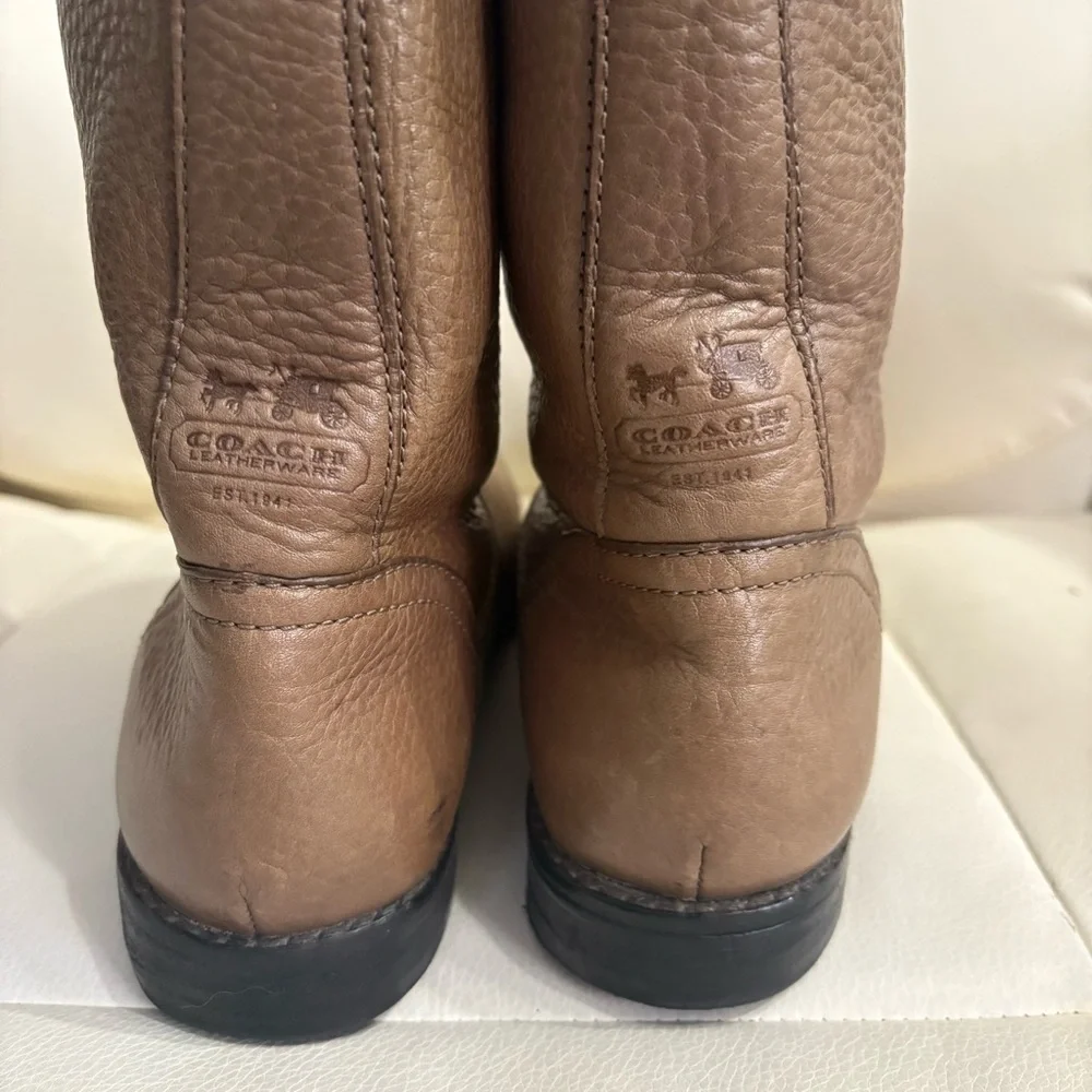 Coach Women’s Callan Pebble Leather Mid Calf Boots | Light Brown Boot | Size 6.5